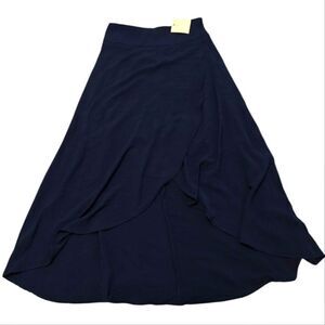 NWT BY DESIGN Blue Midi A-Line Skirt with Asymmetrical High-Low Hem SZ L